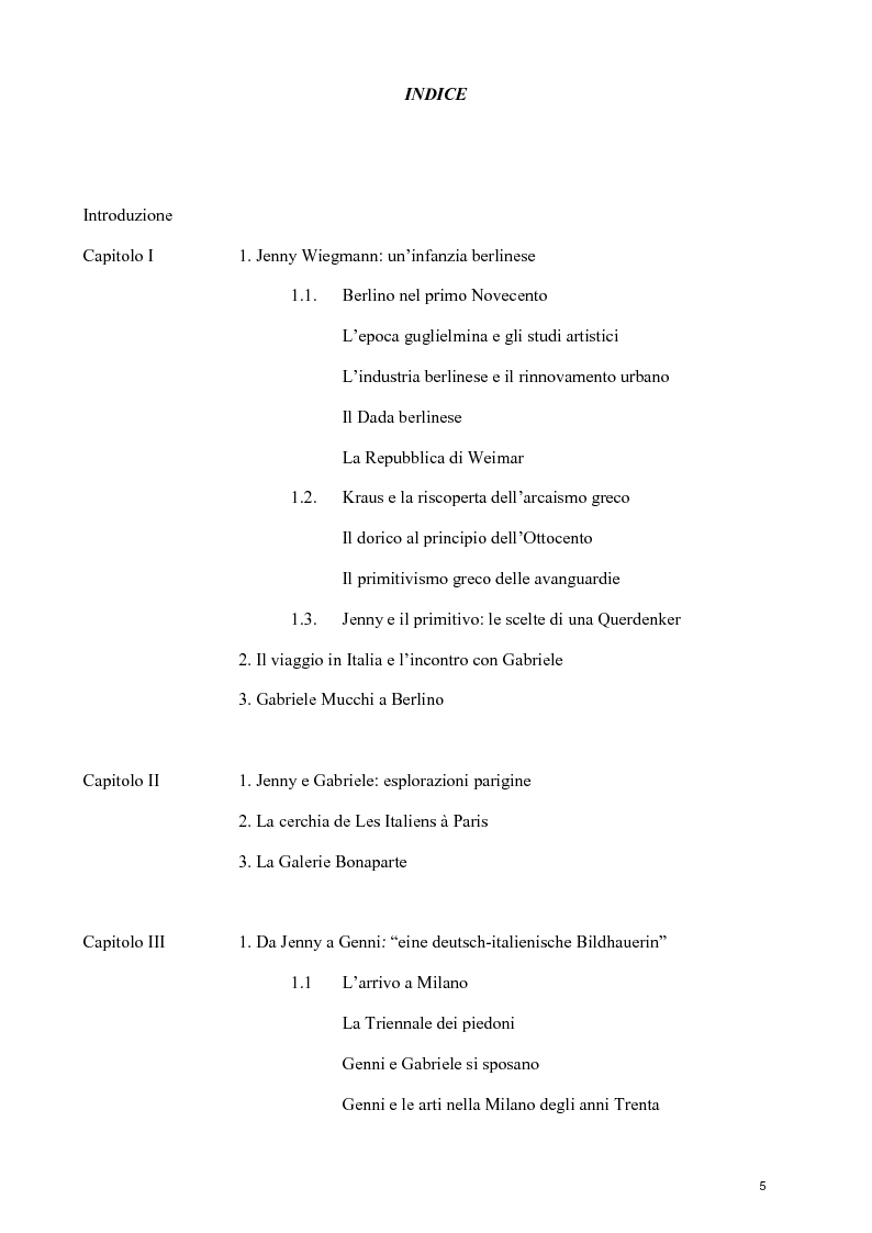 Indice della tesi: "Genni" Jenny Wiegmann Mucchi, Pagina 1