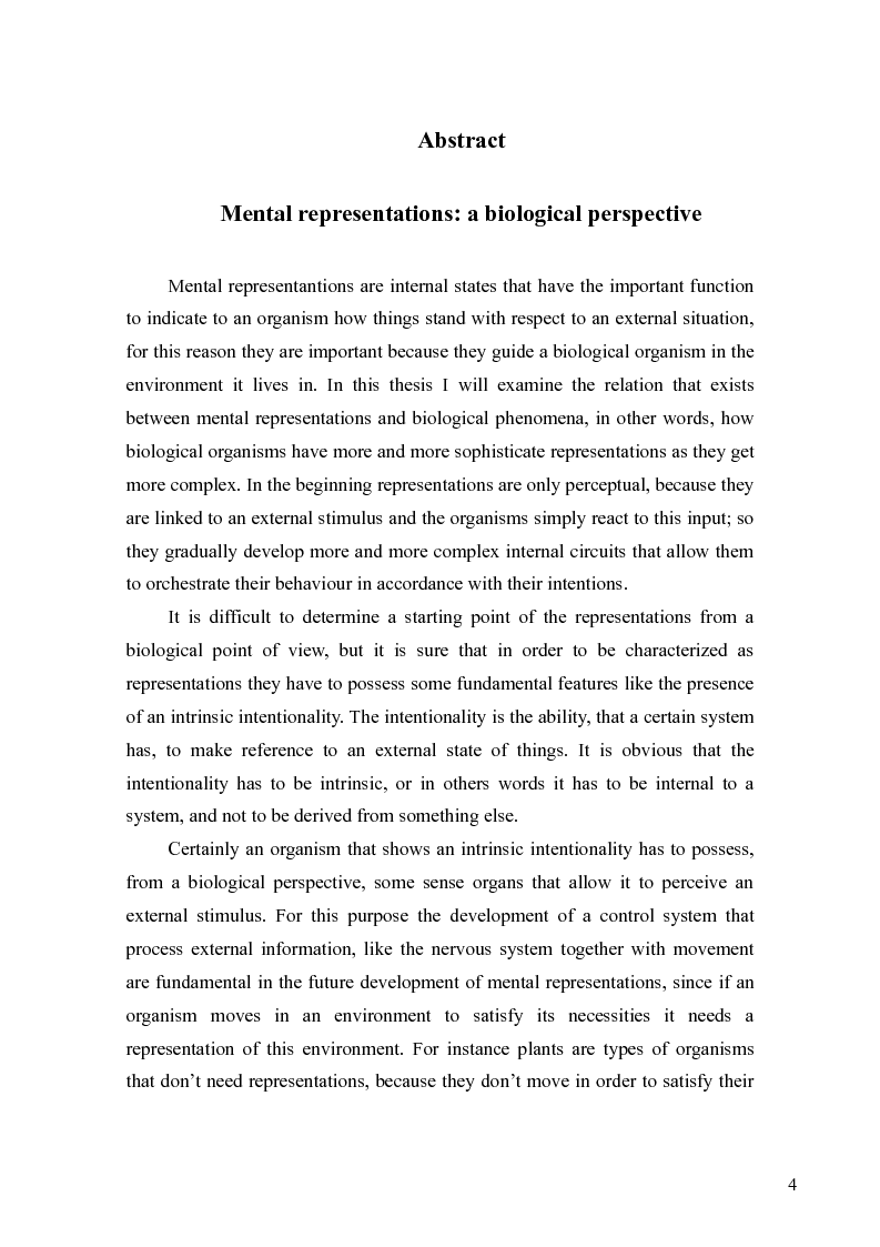 Anteprima della tesi: Le rappresentazioni mentali, una prospettiva biologica, Pagina 4