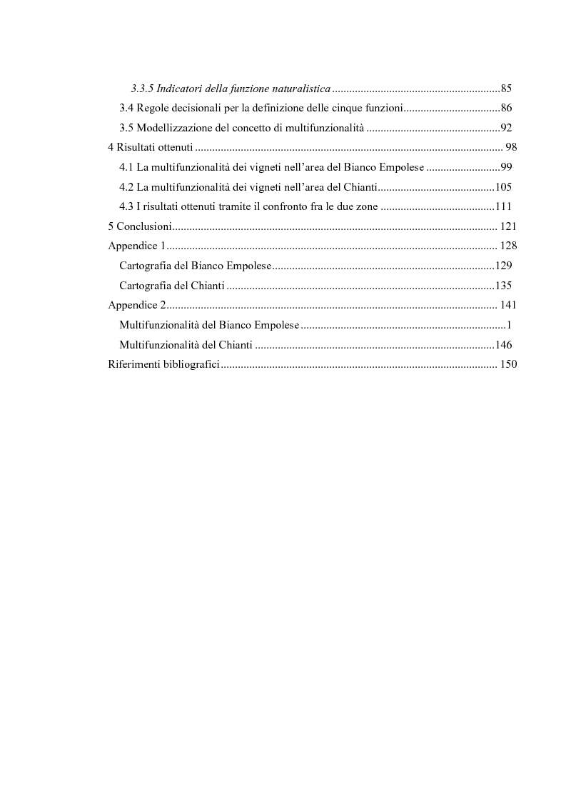 Indice della tesi: L'analisi multicriteriale geografica per lo studio della multifunzionalità: una applicazione al settore vitivinicolo, Pagina 2