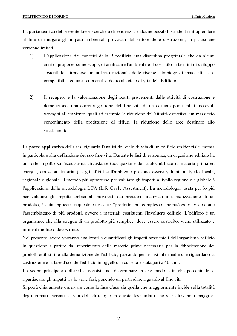 Anteprima della tesi: Applicazione della metodologia LCA alla vita di un edificio: analisi dell’efficienza ambientale della fase di demolizione e smaltimento delle macerie, Pagina 2