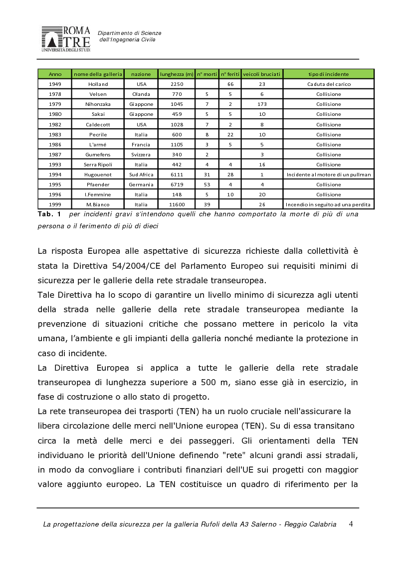 Anteprima della tesi: La progettazione della sicurezza per la galleria Rufoli dell'A3 Salerno-Reggio Calabria, Pagina 2