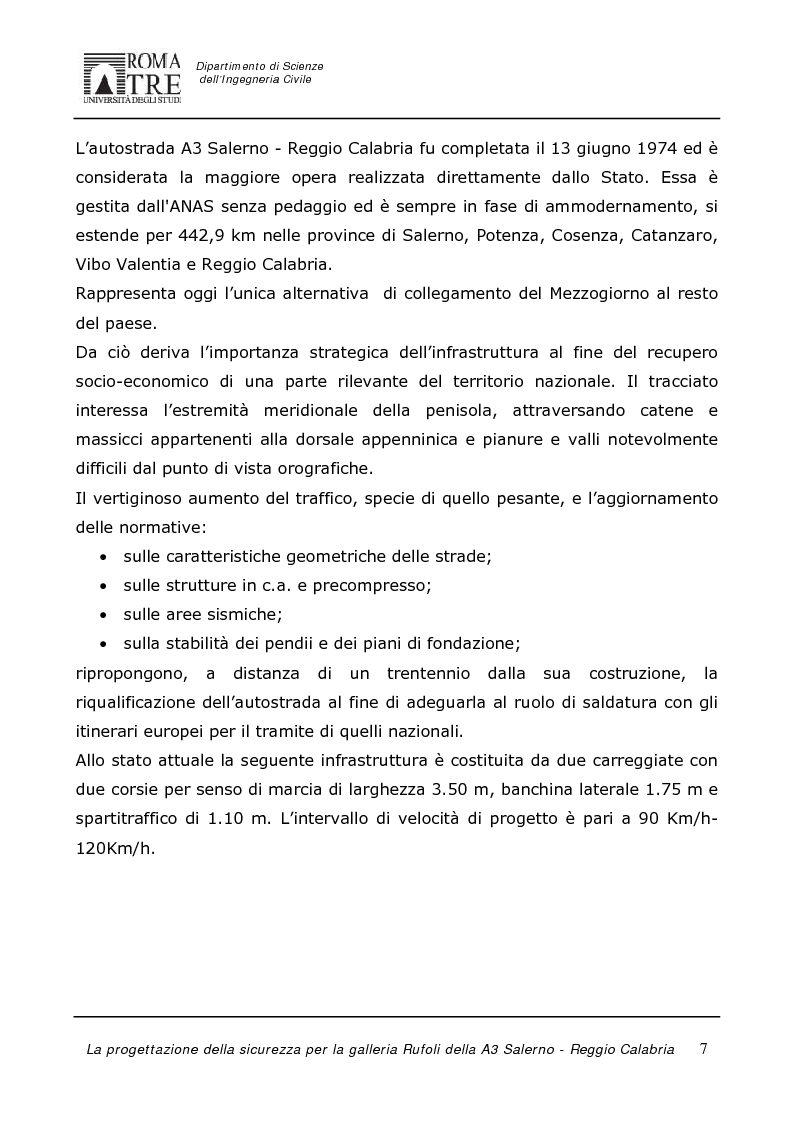 Anteprima della tesi: La progettazione della sicurezza per la galleria Rufoli dell'A3 Salerno-Reggio Calabria, Pagina 5