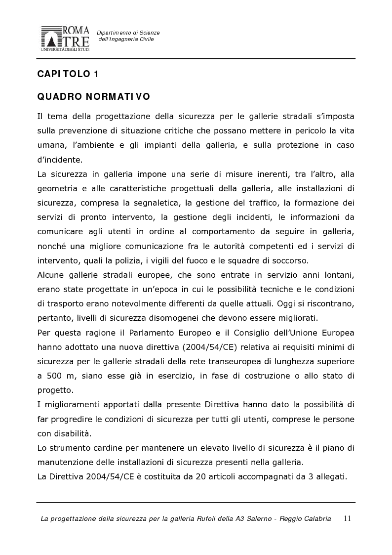 Anteprima della tesi: La progettazione della sicurezza per la galleria Rufoli dell'A3 Salerno-Reggio Calabria, Pagina 9
