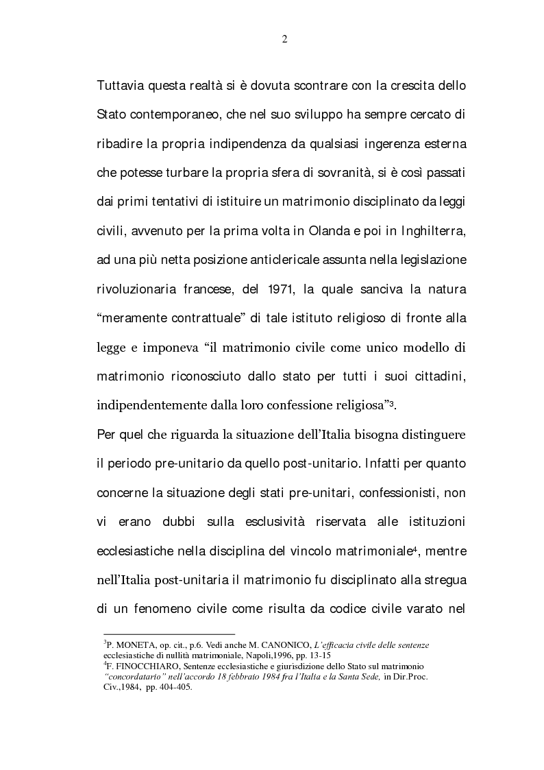 Anteprima della tesi: La riserva di giurisdizione ecclesiastica in materia matrimoniale, Pagina 2