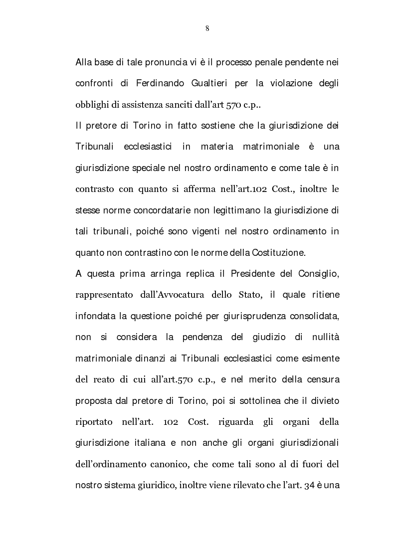 Anteprima della tesi: La riserva di giurisdizione ecclesiastica in materia matrimoniale, Pagina 8
