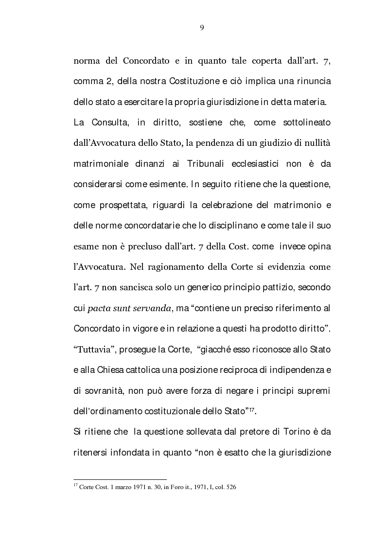 Anteprima della tesi: La riserva di giurisdizione ecclesiastica in materia matrimoniale, Pagina 9