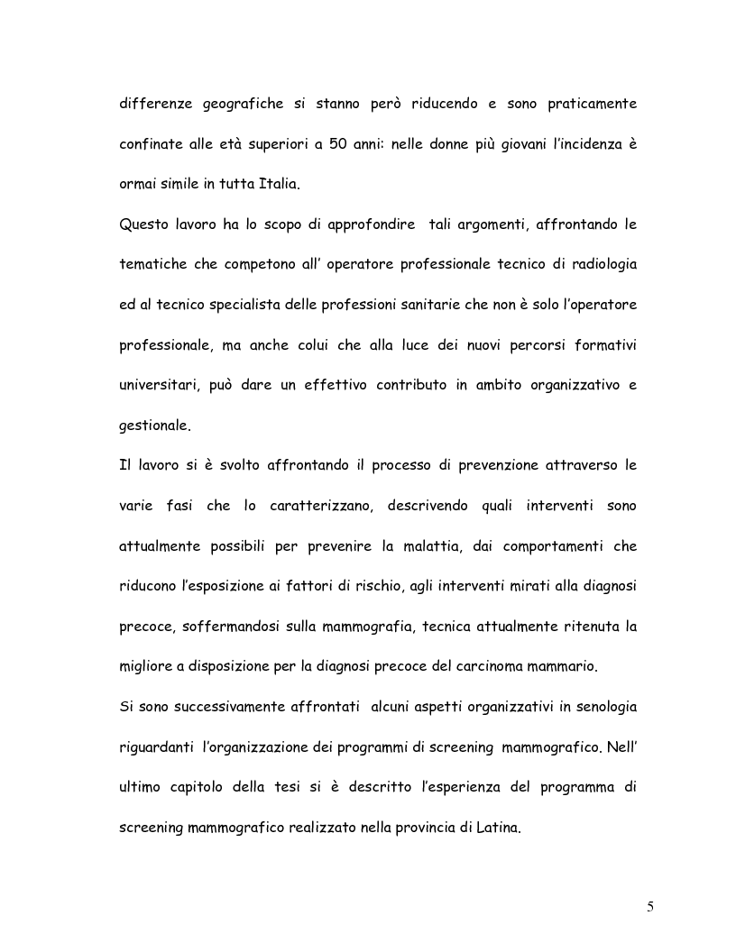 Anteprima della tesi: La mammografia e lo screening - Aspetti tecnico-organizzativi, Pagina 2