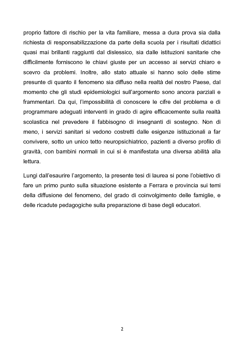 Anteprima della tesi: Prevalenza dei disturbi specifici dell’apprendimento nella popolazione scolastica di Ferrara e provincia. Problemi aperti e soluzioni a confronto., Pagina 2