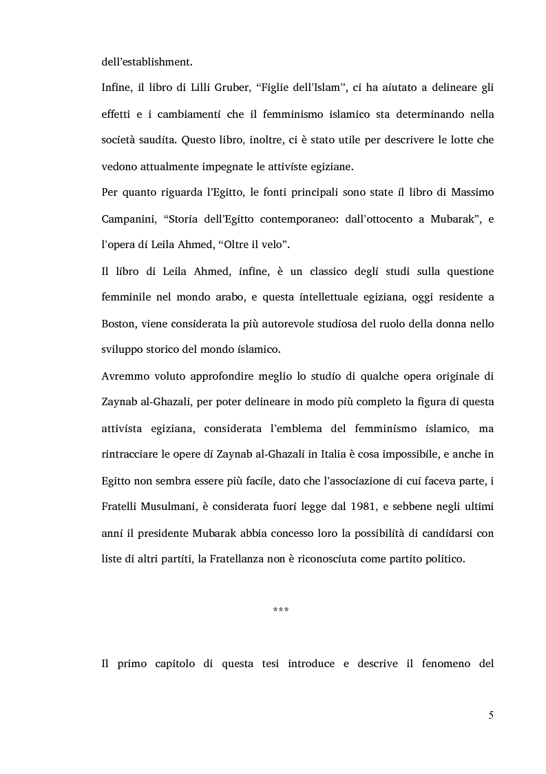 Anteprima della tesi: Il femminismo islamico. Storia e prospettive in due casi di studio: Egitto e Arabia Saudita., Pagina 5