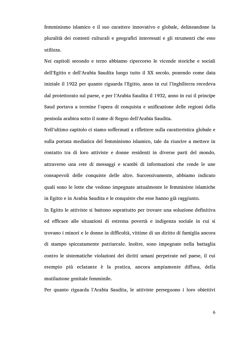 Anteprima della tesi: Il femminismo islamico. Storia e prospettive in due casi di studio: Egitto e Arabia Saudita., Pagina 6