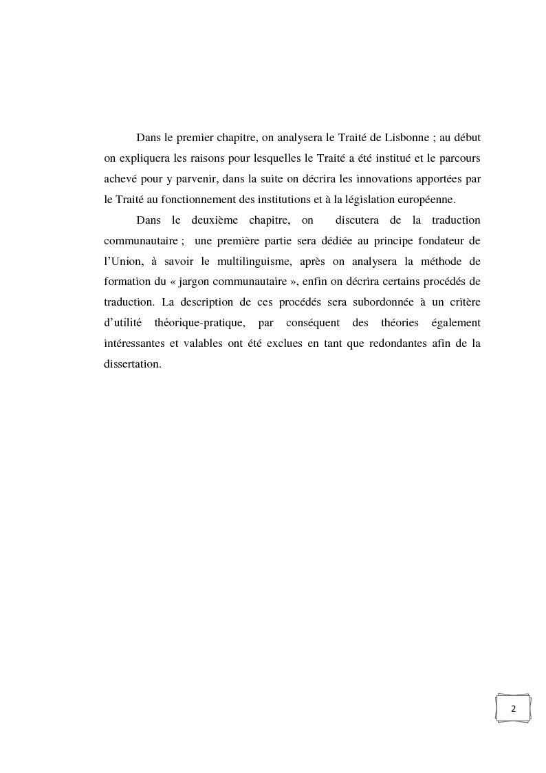 Anteprima della tesi: Le Traité de Lisbonne et la traduction communautaire, Pagina 2