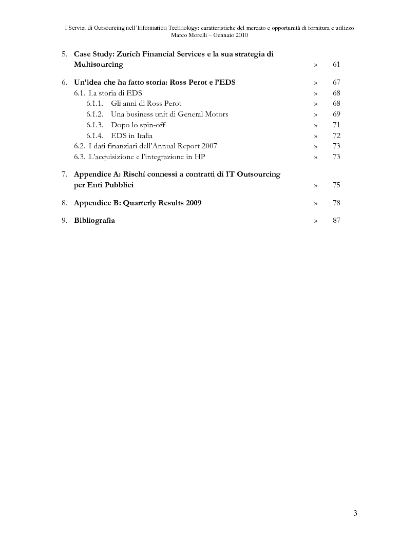 Indice della tesi: I Servizi di Outsourcing nell'Information Technology: caratteristiche del mercato e opportunità di fornitura e utilizzo, Pagina 2