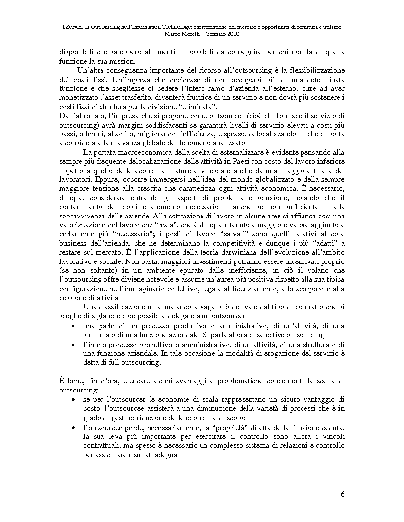 Anteprima della tesi: I Servizi di Outsourcing nell'Information Technology: caratteristiche del mercato e opportunità di fornitura e utilizzo, Pagina 3