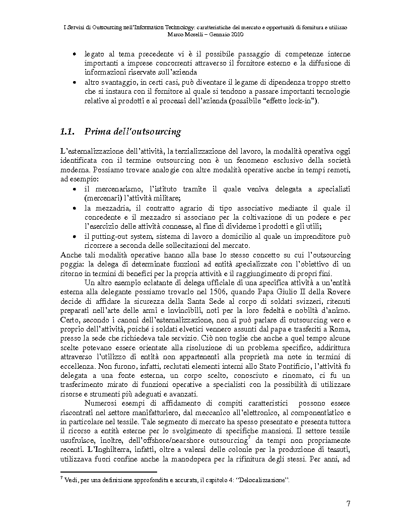 Anteprima della tesi: I Servizi di Outsourcing nell'Information Technology: caratteristiche del mercato e opportunità di fornitura e utilizzo, Pagina 4