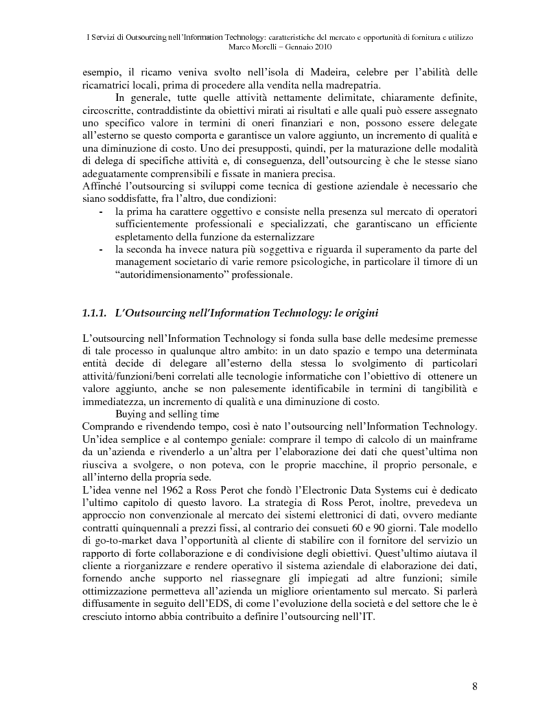Anteprima della tesi: I Servizi di Outsourcing nell'Information Technology: caratteristiche del mercato e opportunità di fornitura e utilizzo, Pagina 5