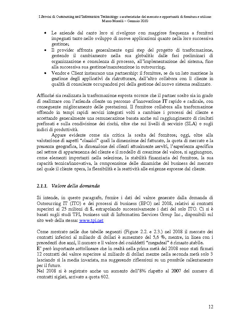 Anteprima della tesi: I Servizi di Outsourcing nell'Information Technology: caratteristiche del mercato e opportunità di fornitura e utilizzo, Pagina 9