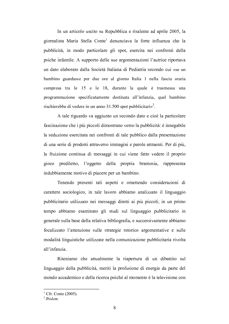Anteprima della tesi: Strategie linguistiche e retoriche della comunicazione pubblicitaria rivolta ai bambini, Pagina 2