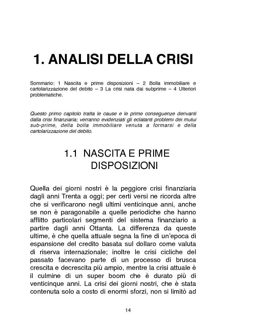 Anteprima della tesi: Cause, conseguenze e primi rimedi dell'attuale crisi finanziaria, Pagina 9
