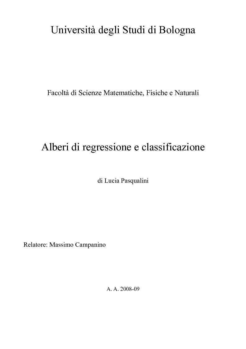 Anteprima della tesi: Alberi di regressione e classificazione, Pagina 1