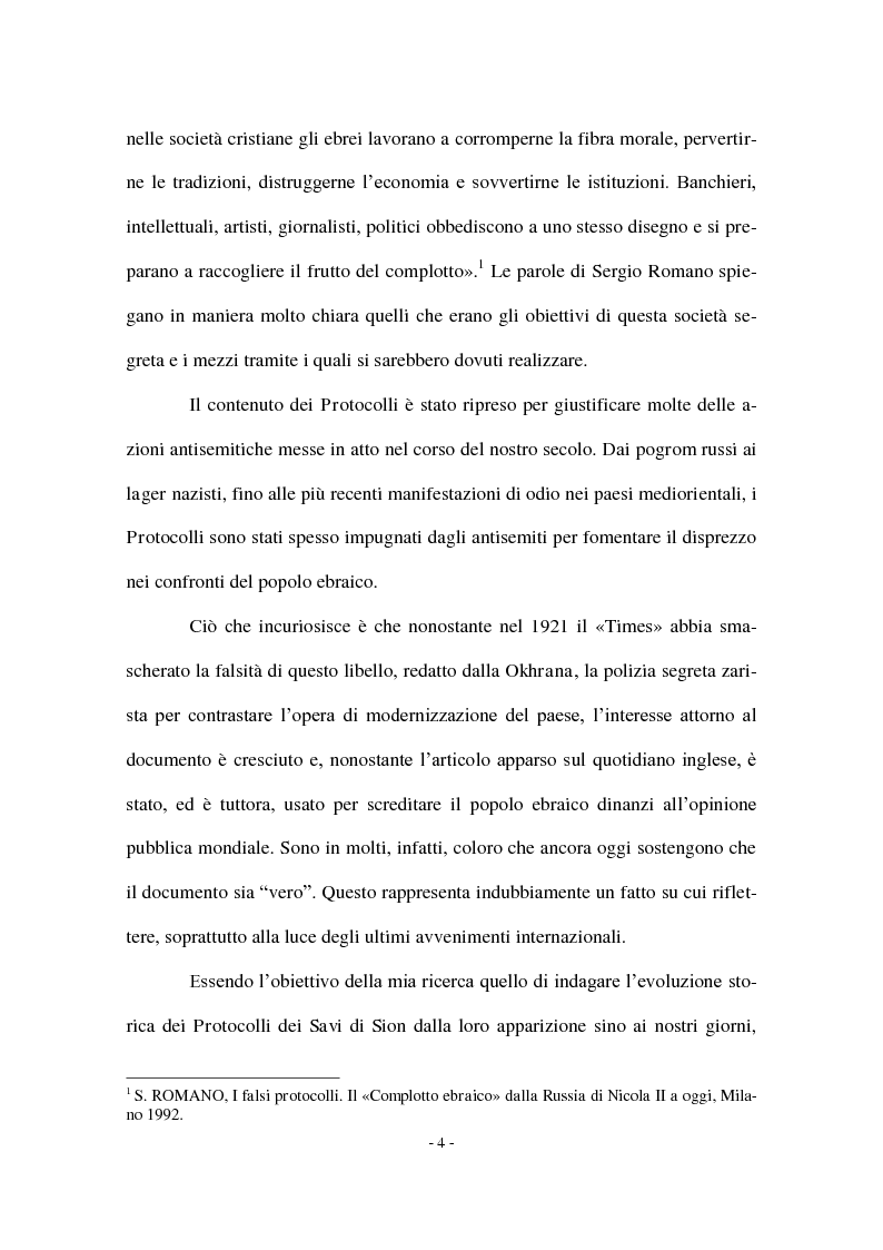 Anteprima della tesi: I Protocolli dei Savi anziani di Sion: storia di un falso antisemita nell'Europa del Novecento, Pagina 2