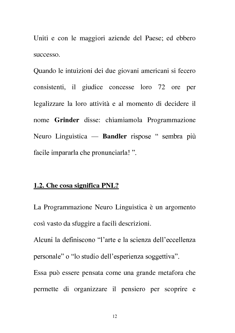 Anteprima della tesi: La Programmazione Neuro Linguistica come modalità di comunicazione efficace, Pagina 12