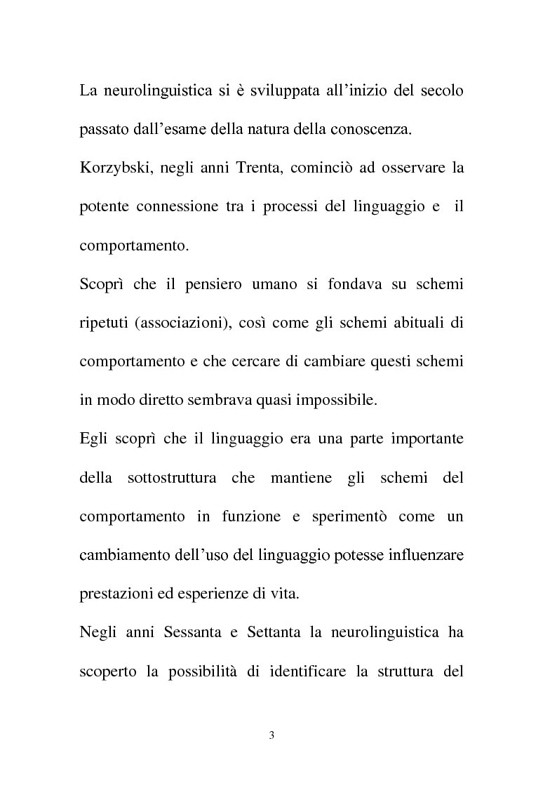 Anteprima della tesi: La Programmazione Neuro Linguistica come modalità di comunicazione efficace, Pagina 3