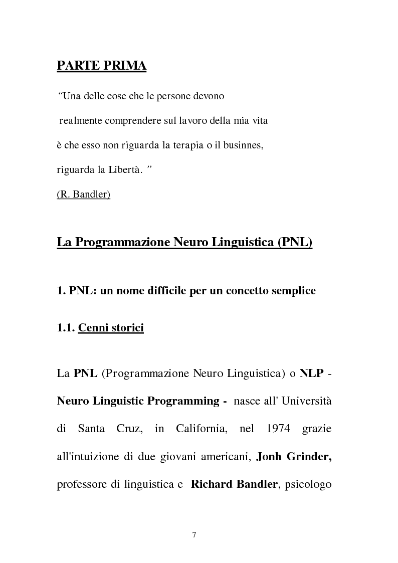 Anteprima della tesi: La Programmazione Neuro Linguistica come modalità di comunicazione efficace, Pagina 7