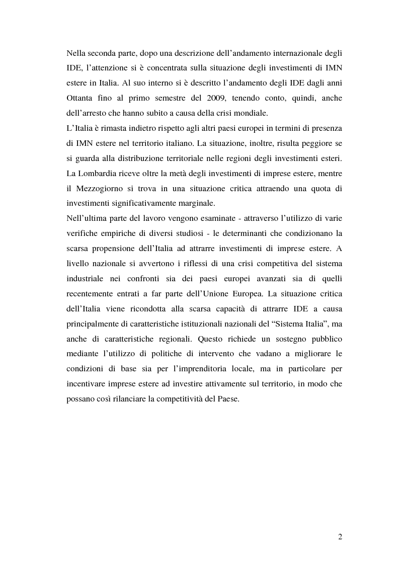 Anteprima della tesi: La teoria della localizzazione e gli investimenti diretti esteri in Italia, Pagina 2