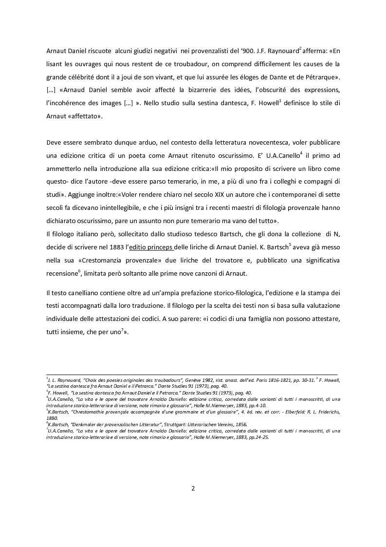 Anteprima della tesi: Edizioni critiche di Arnaut Daniel, confronto tra i commenti, Pagina 2