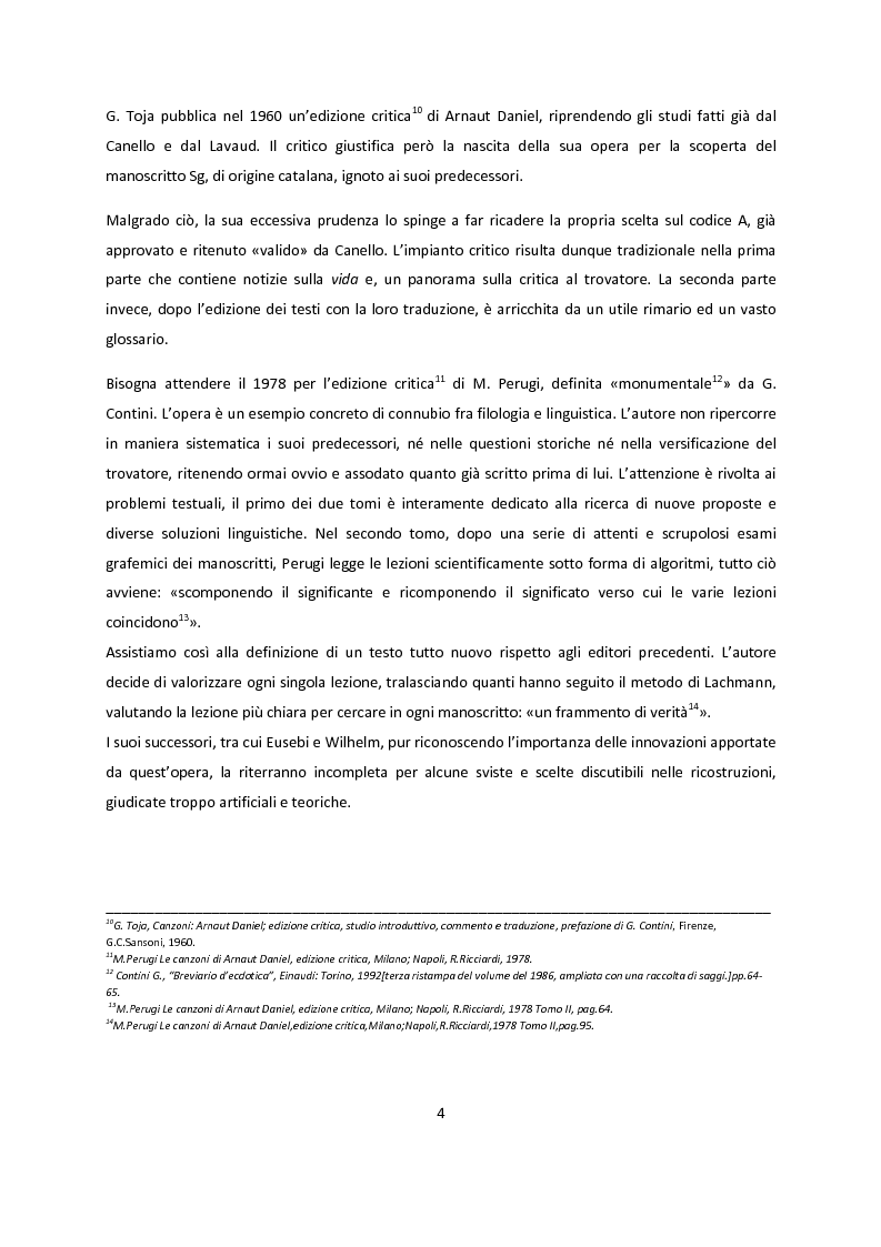 Anteprima della tesi: Edizioni critiche di Arnaut Daniel, confronto tra i commenti, Pagina 4