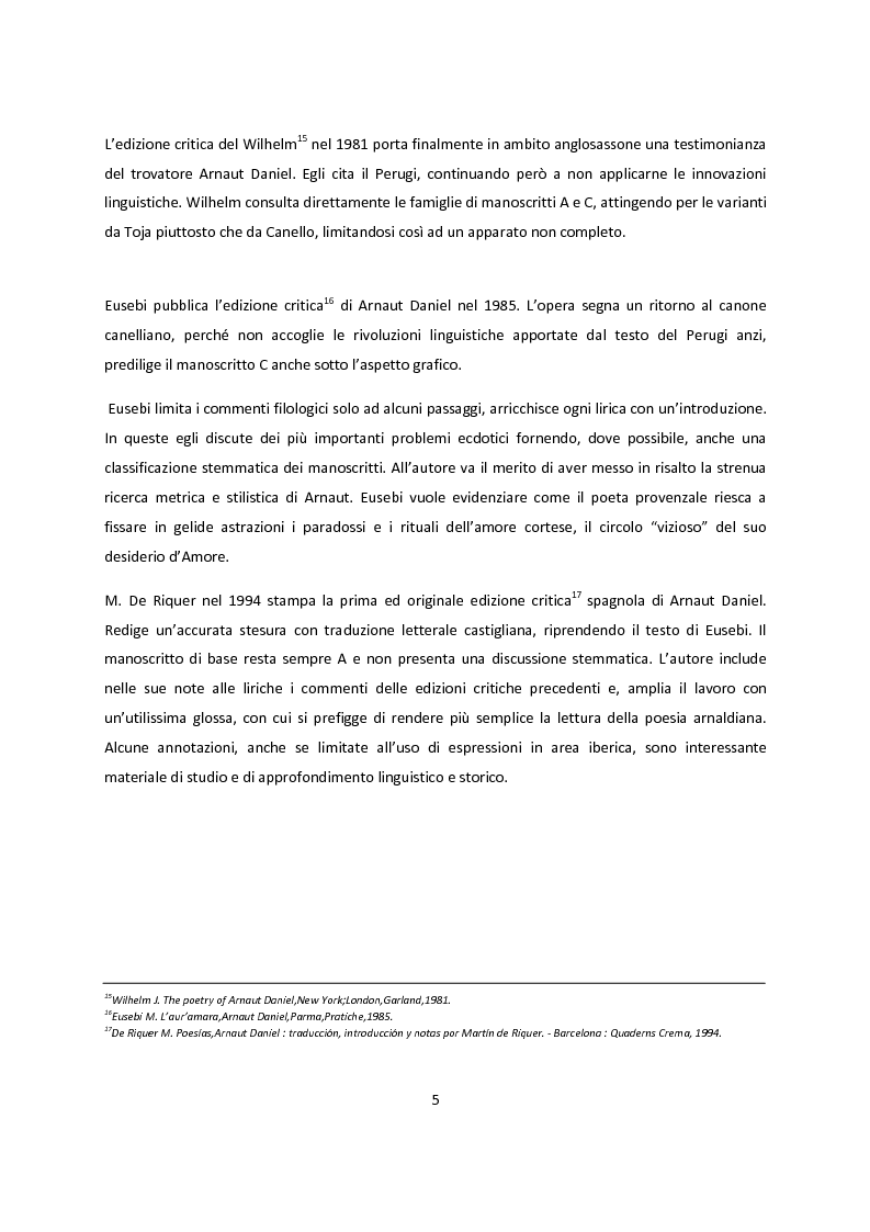 Anteprima della tesi: Edizioni critiche di Arnaut Daniel, confronto tra i commenti, Pagina 5
