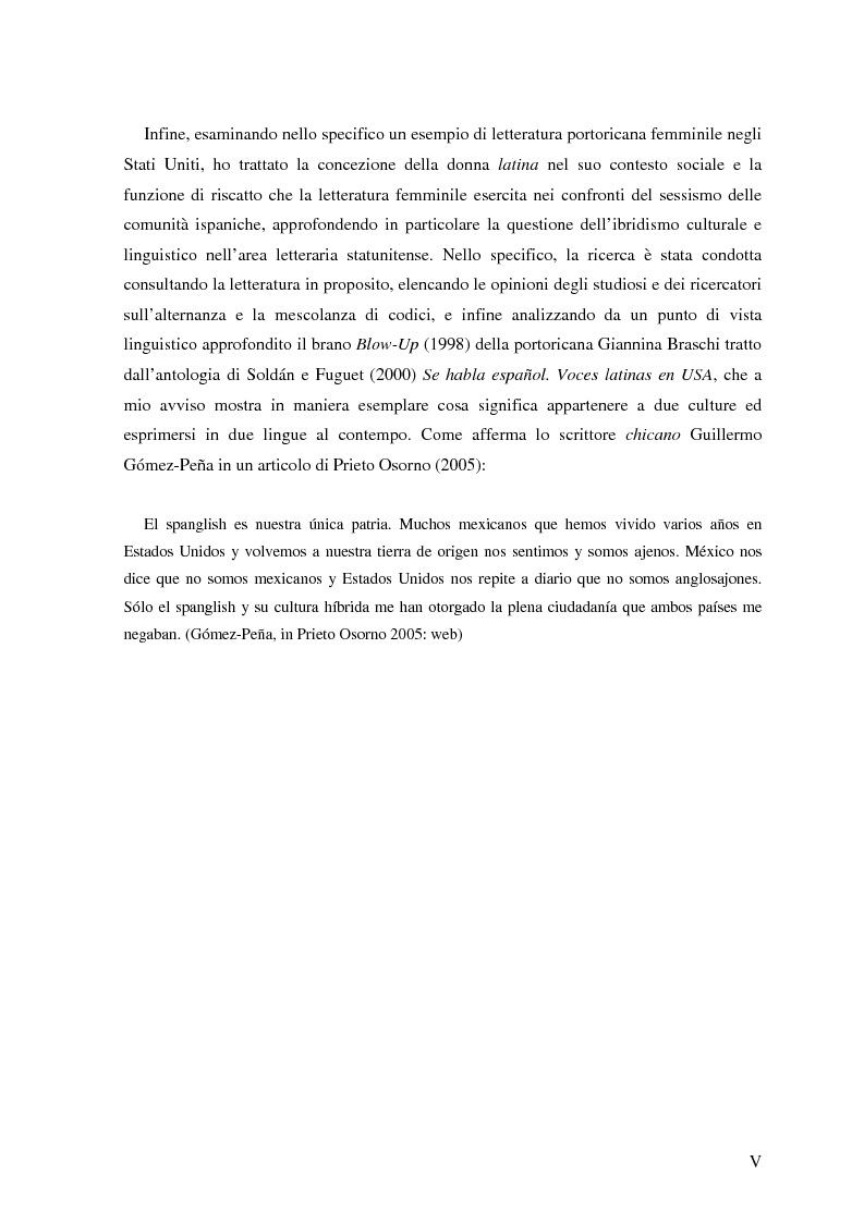 Anteprima della tesi: Commutazione e commistione di codice nel racconto Blow-up di Giannina Braschi, Pagina 2