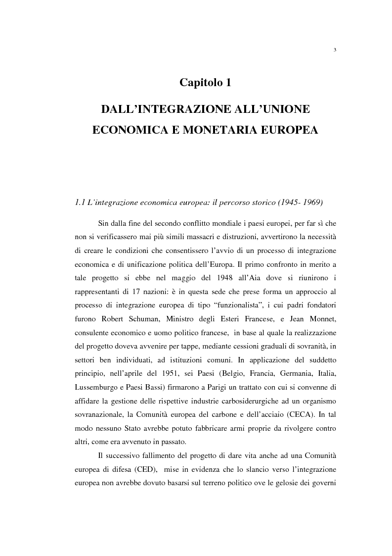 Anteprima della tesi: Unificazione monetaria europea e teoria delle aree valutarie ottimali, Pagina 3