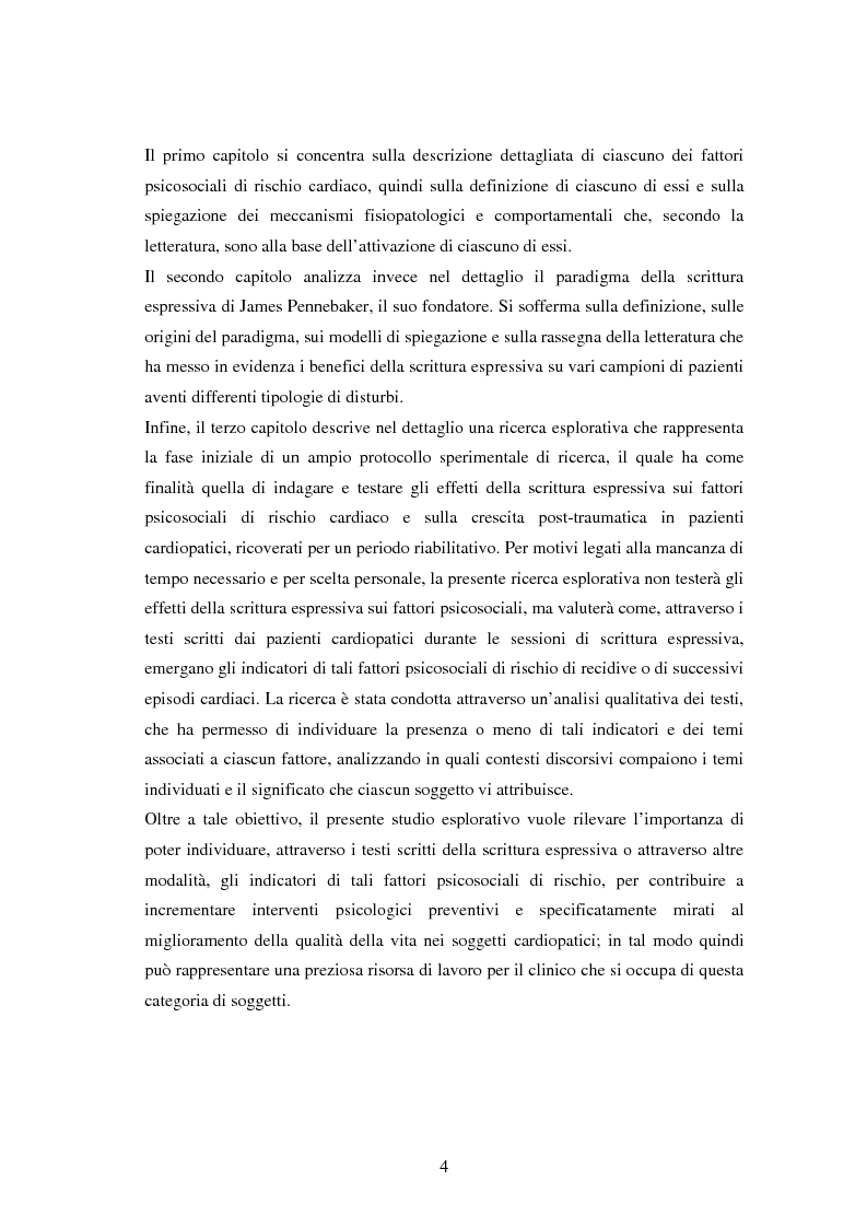 Anteprima della tesi: Scrittura espressiva e fattori psicosociali di rischio in pazienti cardiopatici, Pagina 2