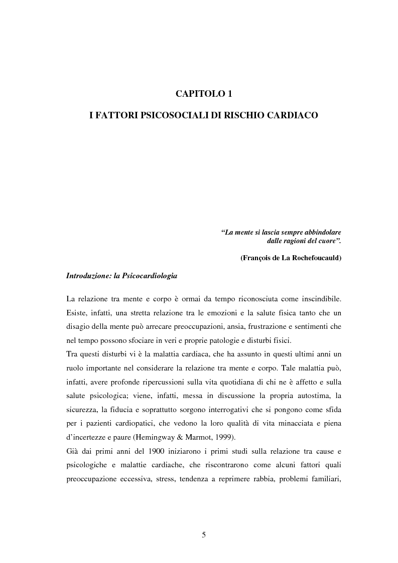 Anteprima della tesi: Scrittura espressiva e fattori psicosociali di rischio in pazienti cardiopatici, Pagina 3