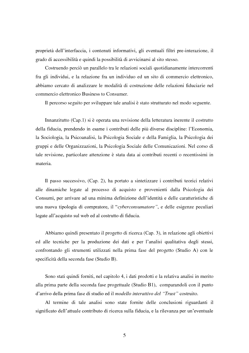 Anteprima della tesi: Modalità di sviluppo delle relazioni di fiducia nelle interazioni on line. Il caso b-to-c in contesti naturali., Pagina 3
