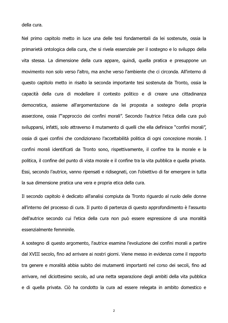 Anteprima della tesi: L'etica della cura: le tesi di J. Tronto e M. Nussbaum a confronto, Pagina 2