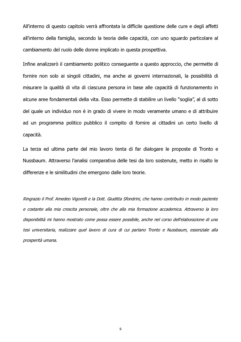Anteprima della tesi: L'etica della cura: le tesi di J. Tronto e M. Nussbaum a confronto, Pagina 8