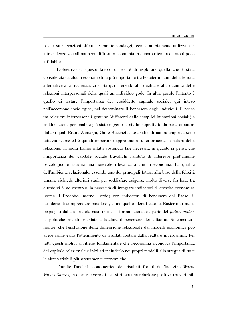 Anteprima della tesi: Felicità e relazioni interpersonali in economia: teoria e analisi empirica, Pagina 2