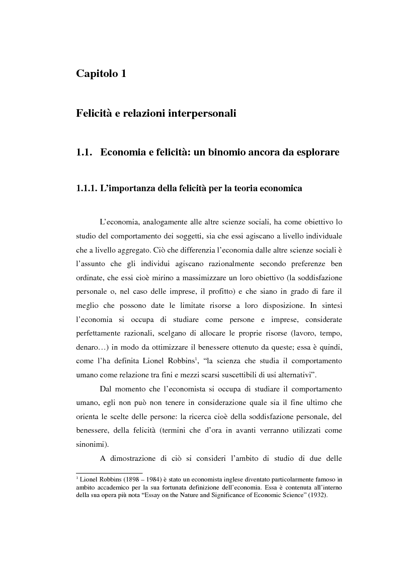 Anteprima della tesi: Felicità e relazioni interpersonali in economia: teoria e analisi empirica, Pagina 4