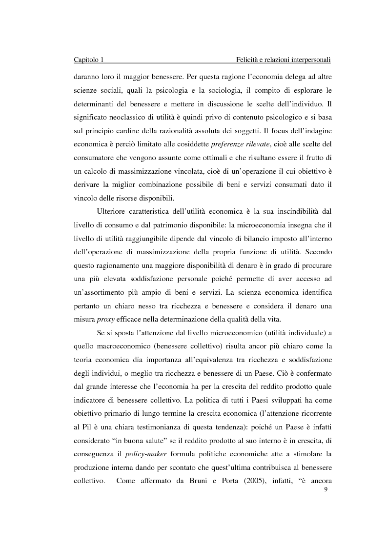 Anteprima della tesi: Felicità e relazioni interpersonali in economia: teoria e analisi empirica, Pagina 6