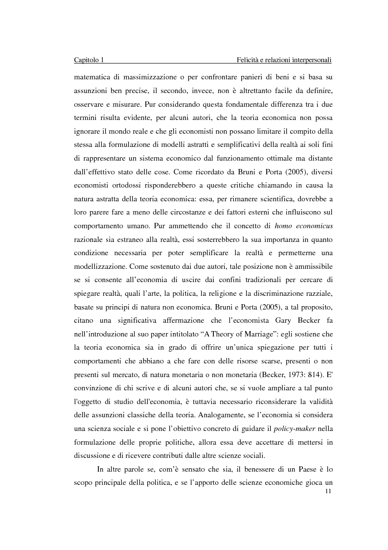 Anteprima della tesi: Felicità e relazioni interpersonali in economia: teoria e analisi empirica, Pagina 8
