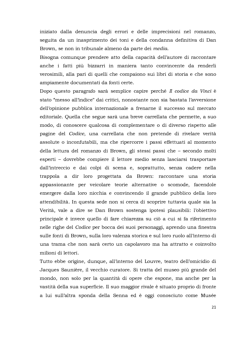 Anteprima della tesi: Il codice da Vinci vs Opus Dei: scontro frontale tra vero, verosimile, fiction e mistero. Dal caso letterario al dibattito mediatico, Pagina 12