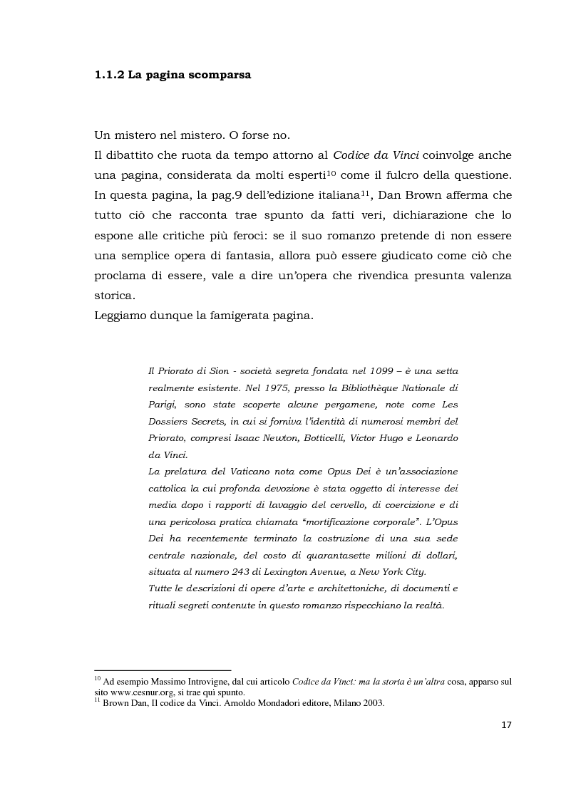 Anteprima della tesi: Il codice da Vinci vs Opus Dei: scontro frontale tra vero, verosimile, fiction e mistero. Dal caso letterario al dibattito mediatico, Pagina 8