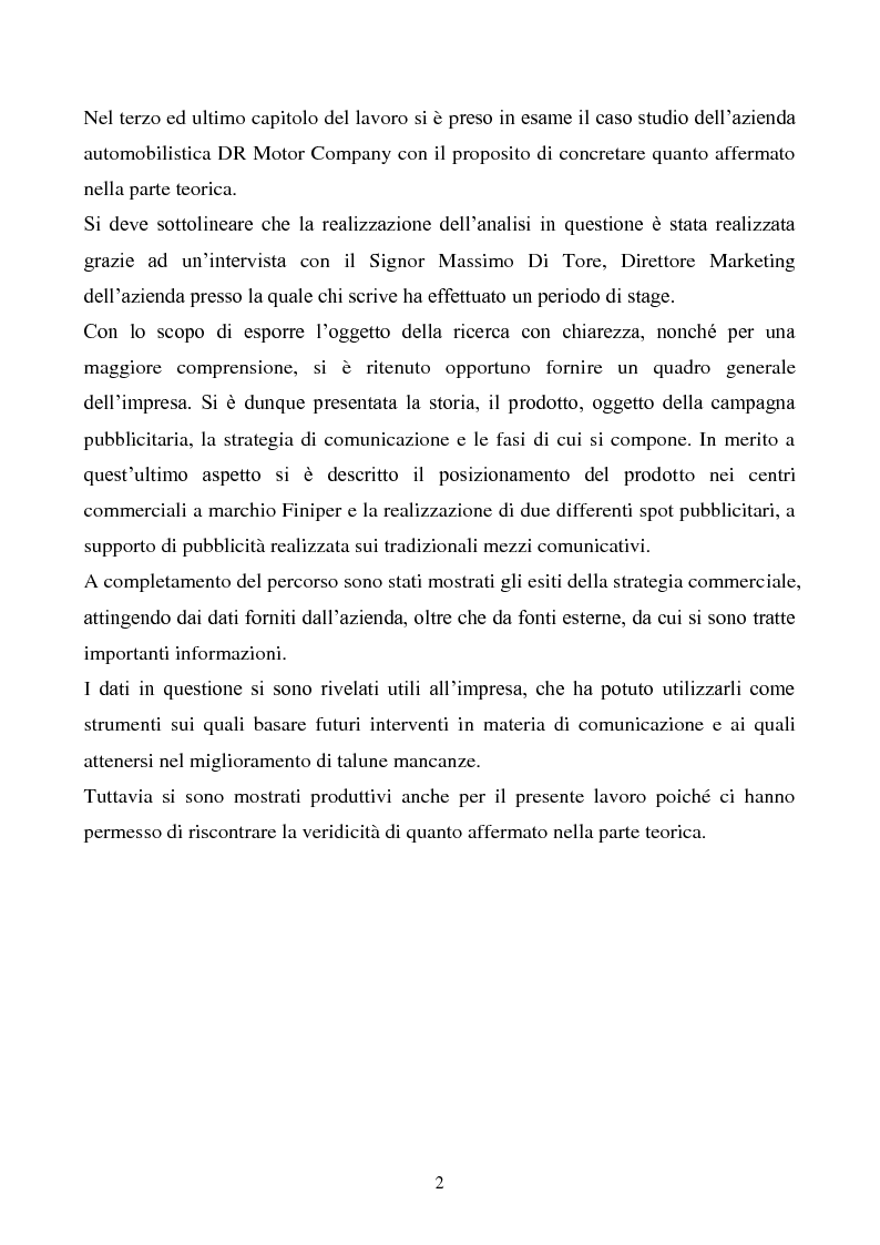 Anteprima della tesi: Pubblicità e marketing non convenzionale per il lancio del marchio Dr, Pagina 2