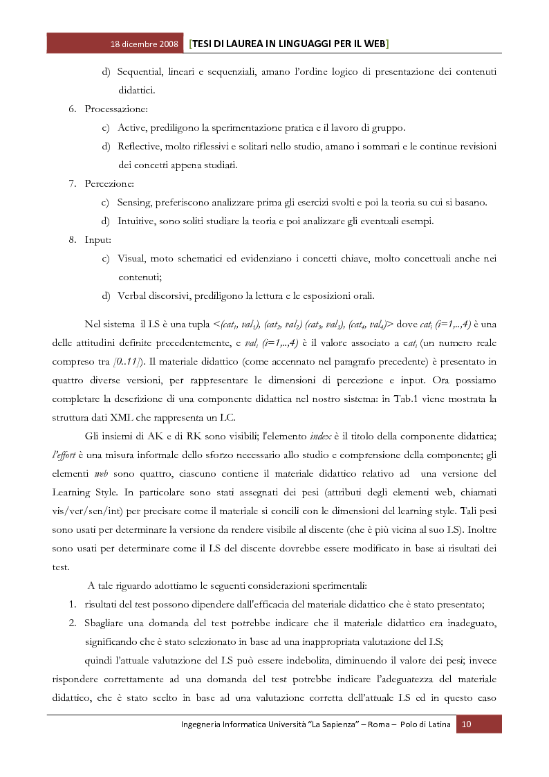 Anteprima della tesi: Sviluppo software di un sistema per la web-based learning: gestione della personalizzazione e dell’adattatività in base alle conoscenze possedute ed acquisite dal discente, Pagina 8