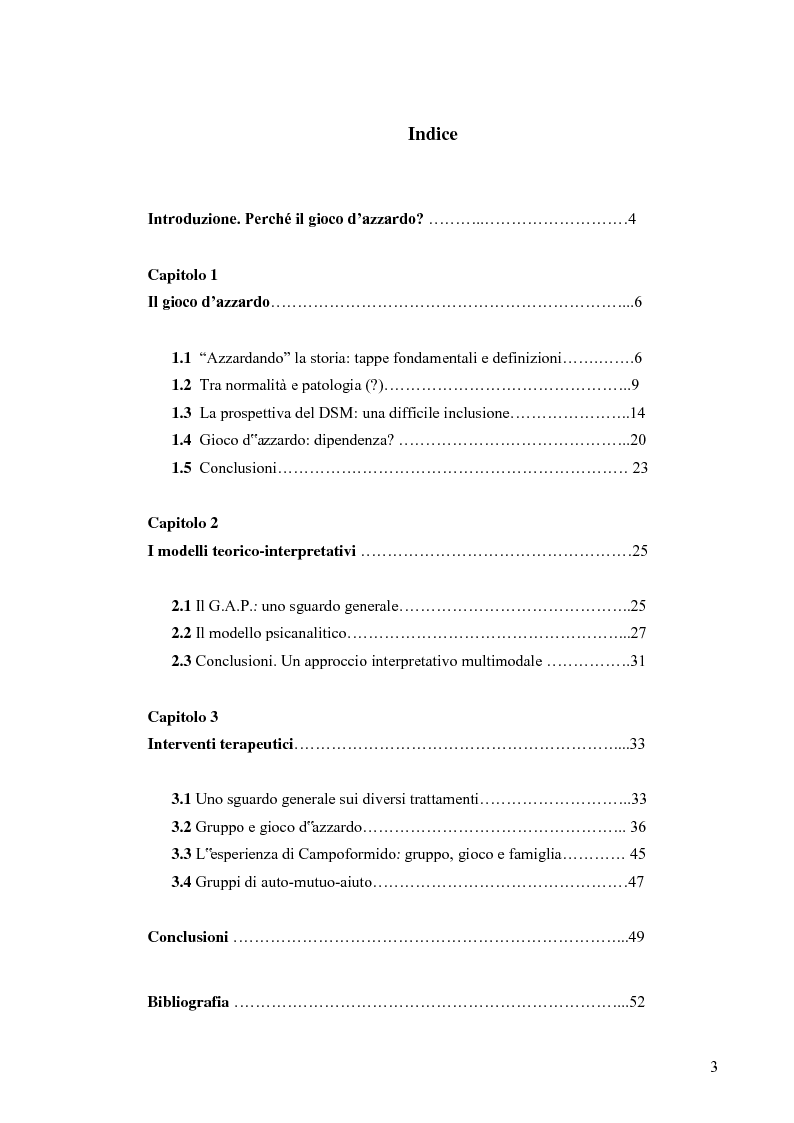 Indice della tesi: Gruppo e gioco d'azzardo, Pagina 1