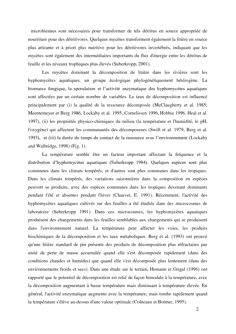 Anteprima della tesi: Variabilité spécifique et intraspécifique des activités enzymatiques produites par les hyphomycètes aquatiques, Pagina 2