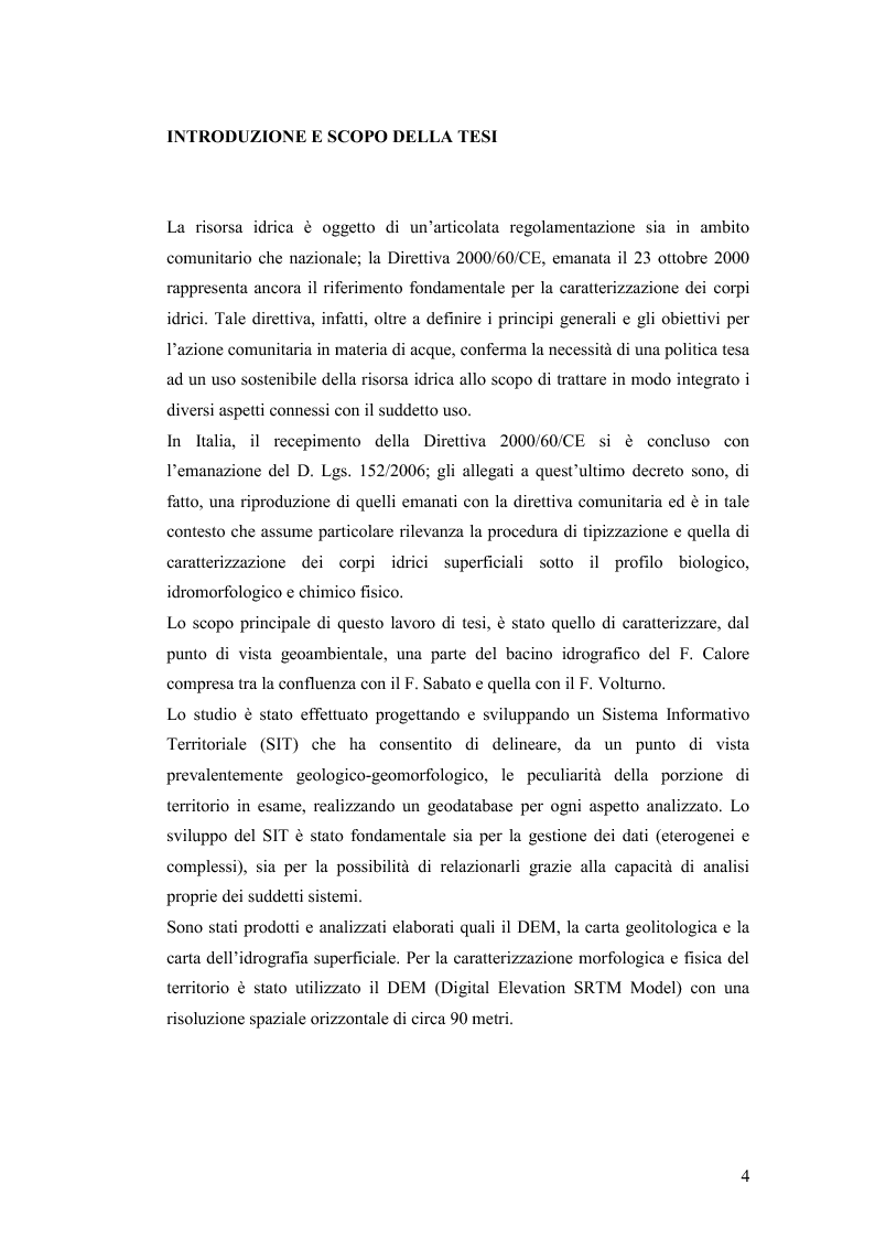 Anteprima della tesi: Caratterizzazione geo-ambientale del bacino idrografico del F. Calore nel tratto compreso tra la confluenza con il F. Sabato e quella con il F. Volturno, Pagina 5