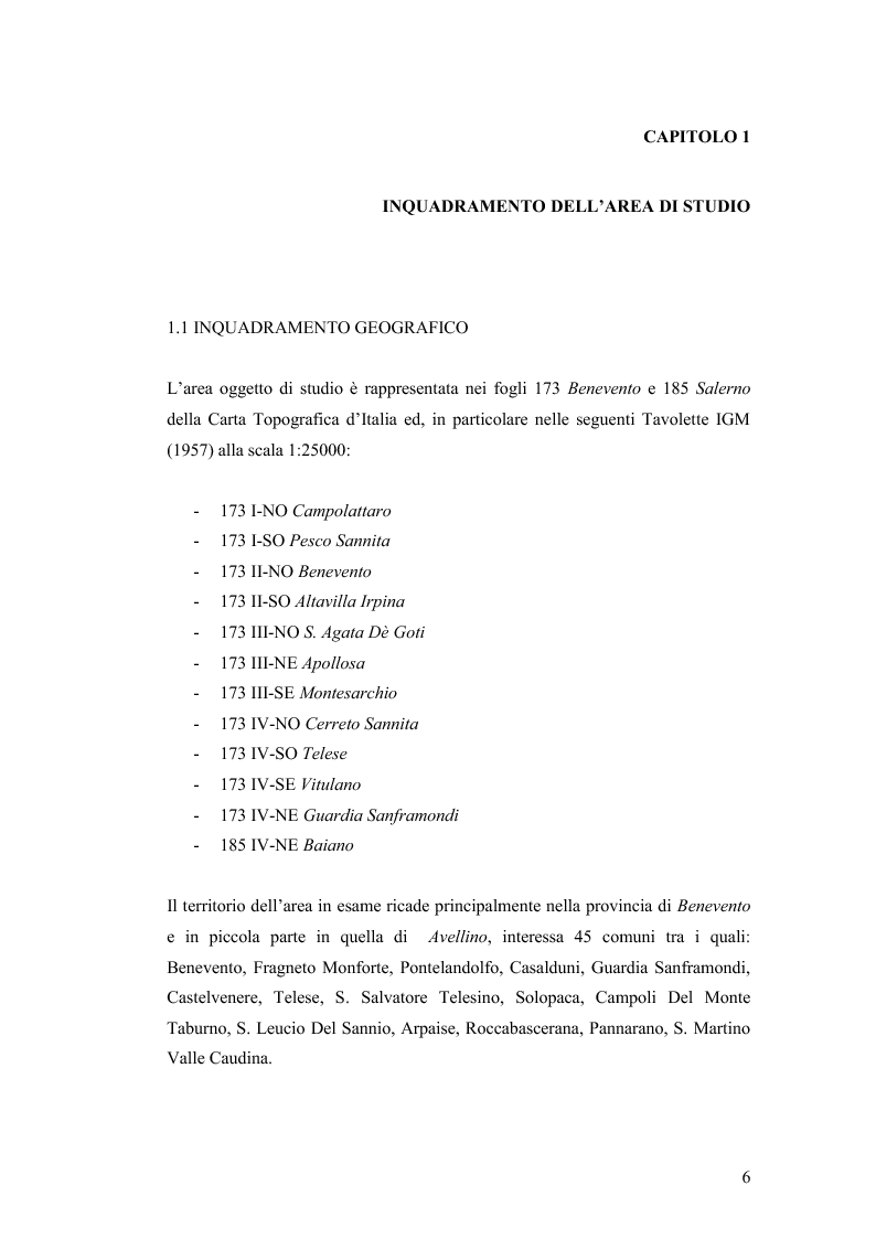 Anteprima della tesi: Caratterizzazione geo-ambientale del bacino idrografico del F. Calore nel tratto compreso tra la confluenza con il F. Sabato e quella con il F. Volturno, Pagina 7